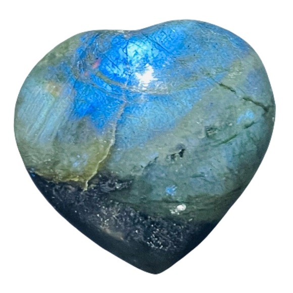 Artisan Other - New Handmade Natural Labradorite Flash Blue Green Crystal Heart Carved Stone
